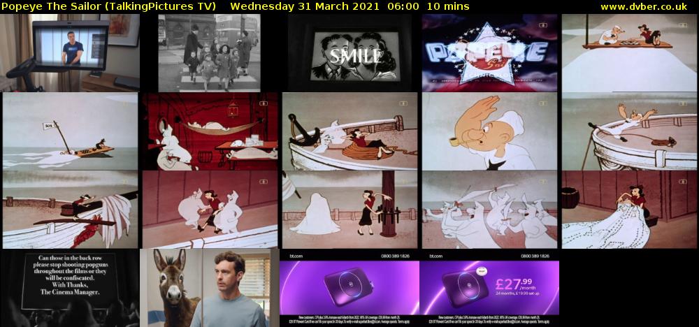 Popeye The Sailor (TalkingPictures TV) Wednesday 31 March 2021 06:00 - 06:10