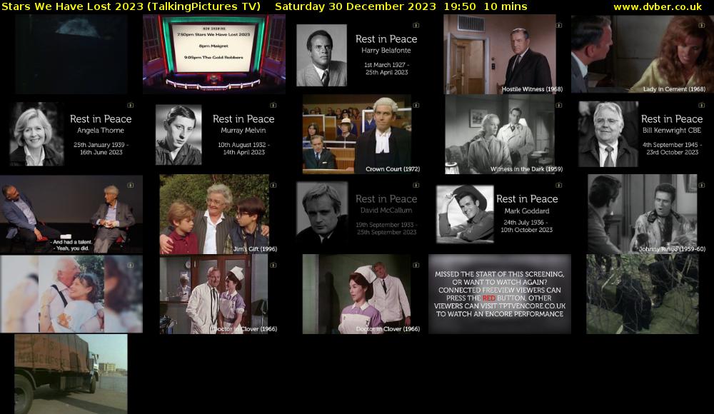 Stars We Have Lost 2023 (TalkingPictures TV) Saturday 30 December 2023 19:50 - 20:00