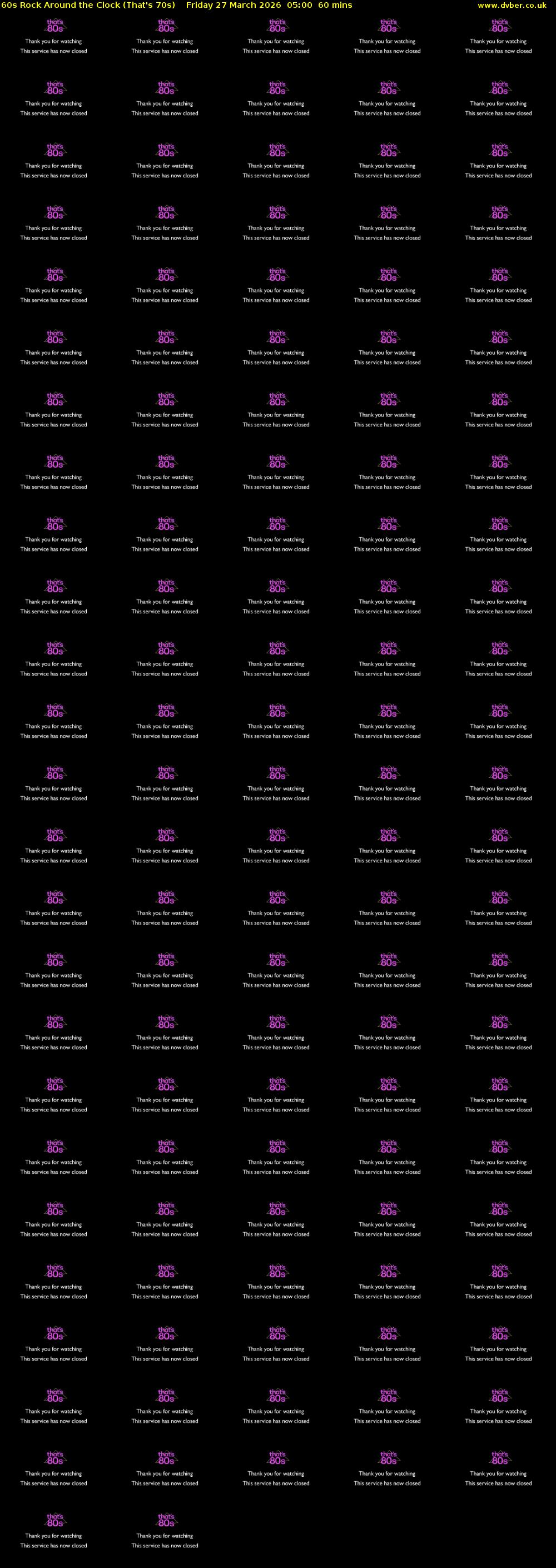 60s Rock Around the Clock (That's 70s) Friday 27 March 2026 05:00 - 06:00