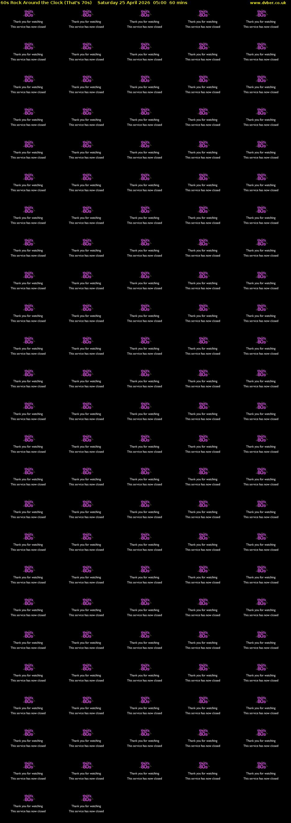 60s Rock Around the Clock (That's 70s) Saturday 25 April 2026 05:00 - 06:00