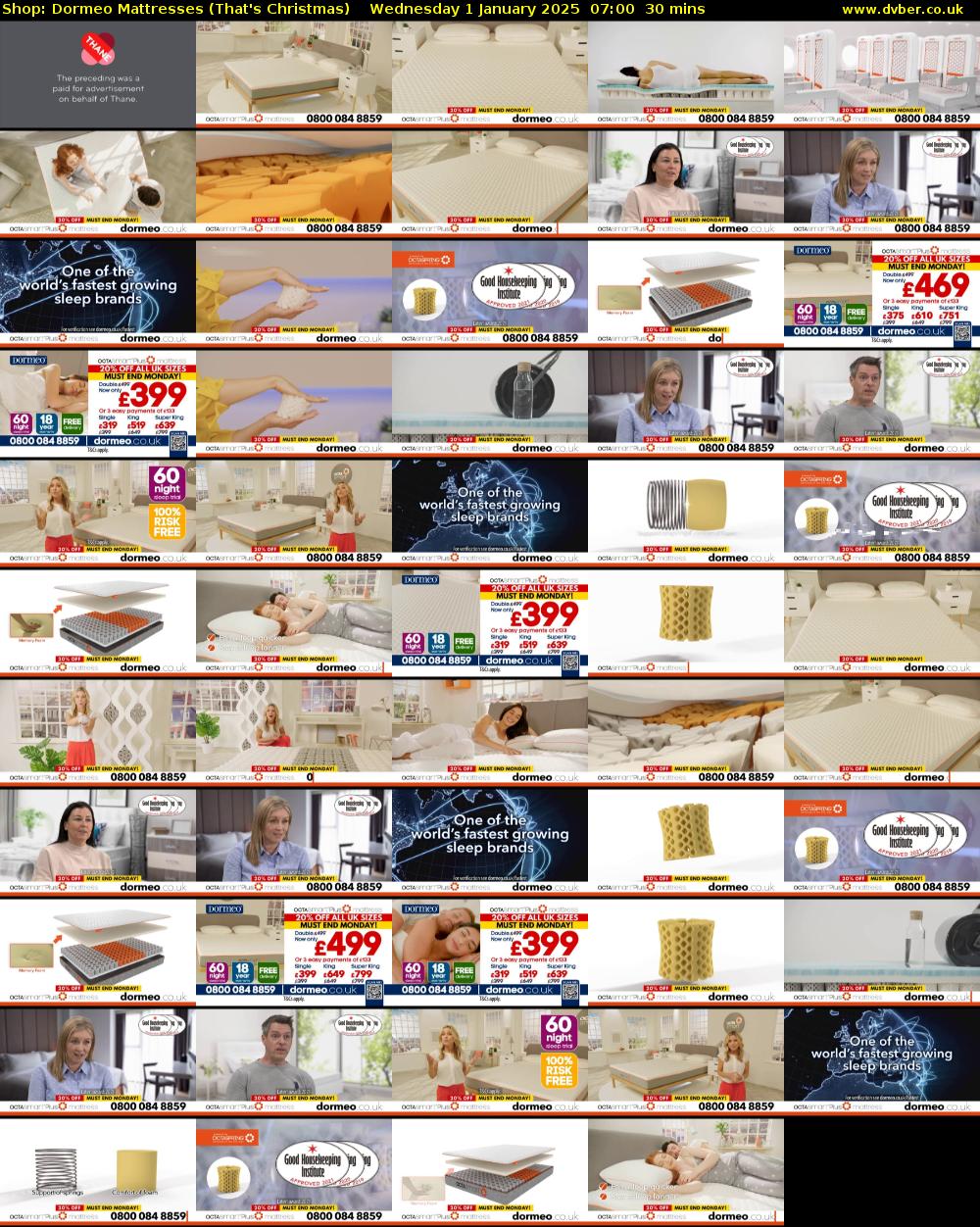 Shop: Dormeo Mattresses (That's Christmas) Wednesday 1 January 2025 07:00 - 07:30