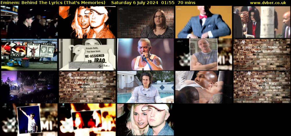 Eminem: Behind The Lyrics (That's Memories) Saturday 6 July 2024 01:55 - 03:05
