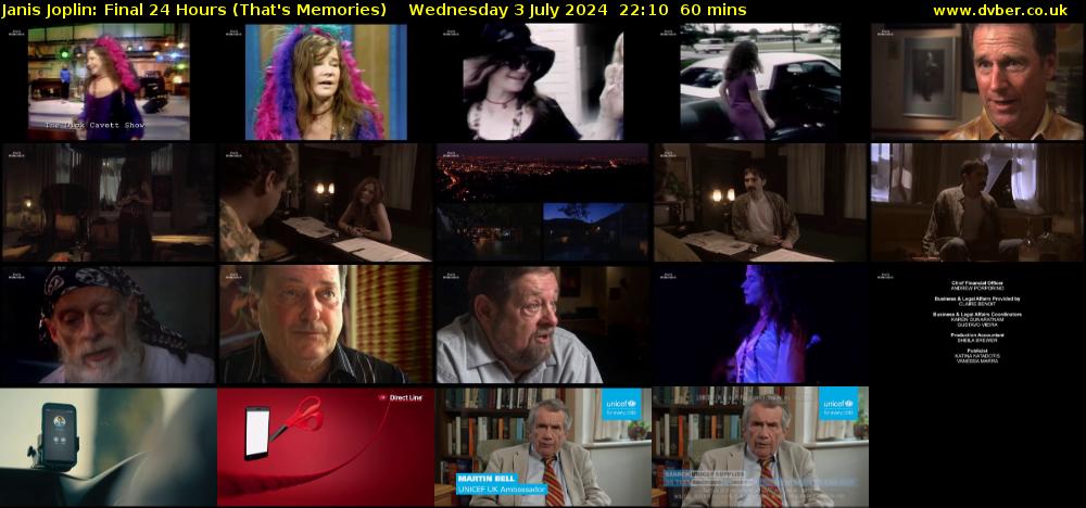 Janis Joplin: Final 24 Hours (That's Memories) Wednesday 3 July 2024 22:10 - 23:10