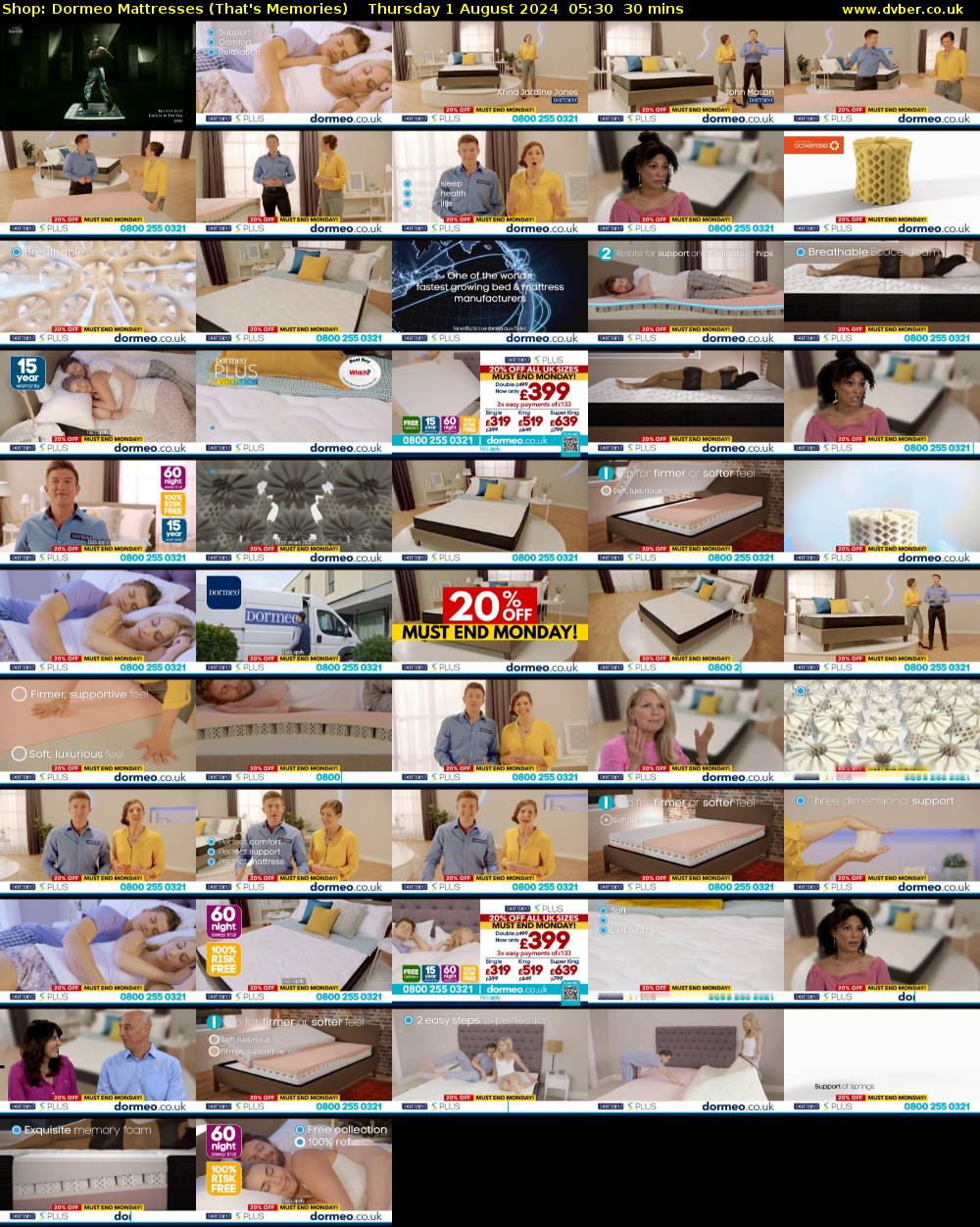 Shop: Dormeo Mattresses (That's Memories) Thursday 1 August 2024 05:30 - 06:00