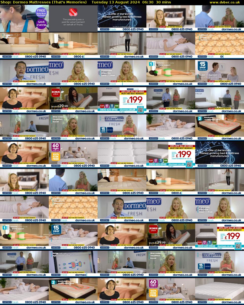 Shop: Dormeo Mattresses (That's Memories) Tuesday 13 August 2024 06:30 - 07:00