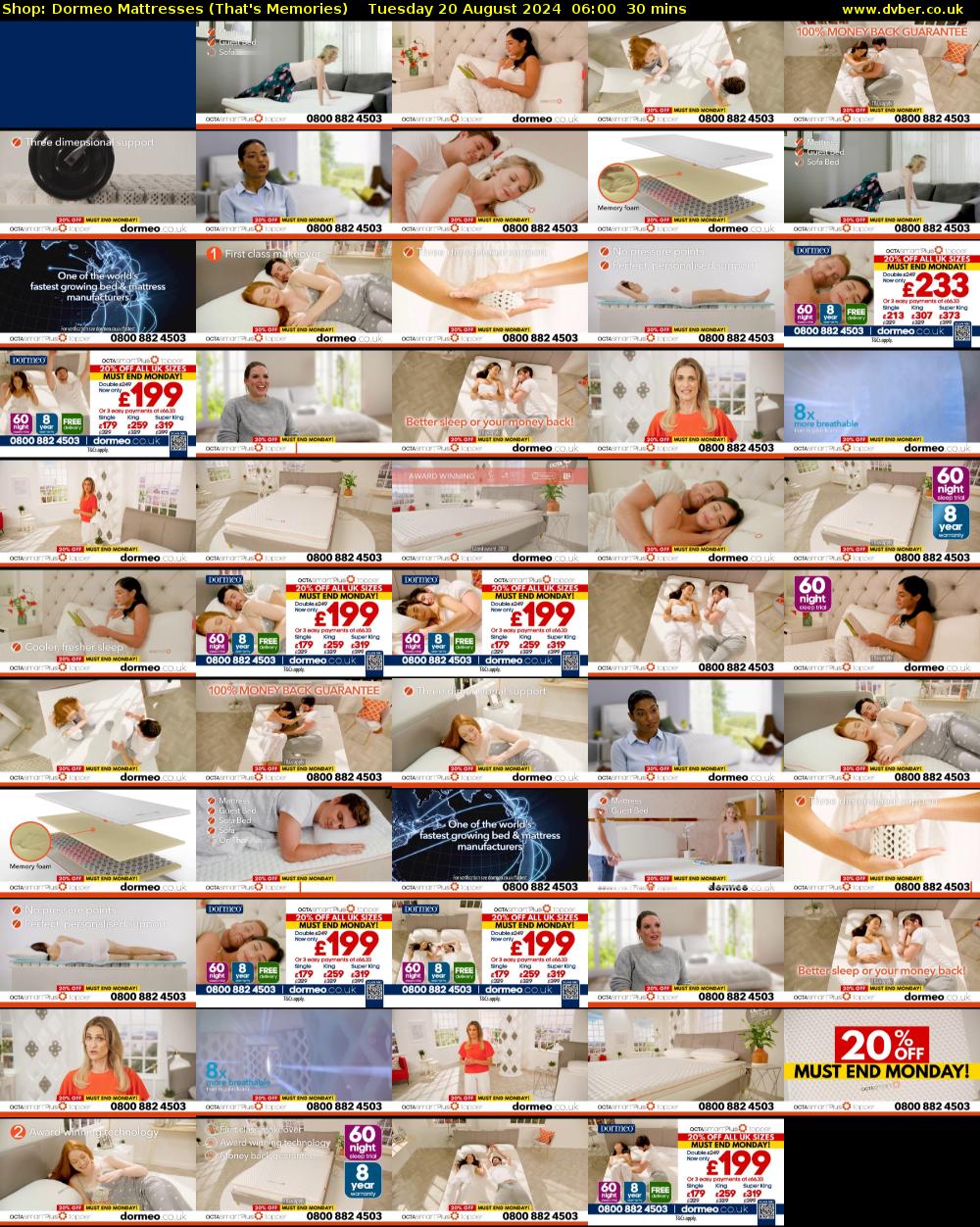 Shop: Dormeo Mattresses (That's Memories) Tuesday 20 August 2024 06:00 - 06:30