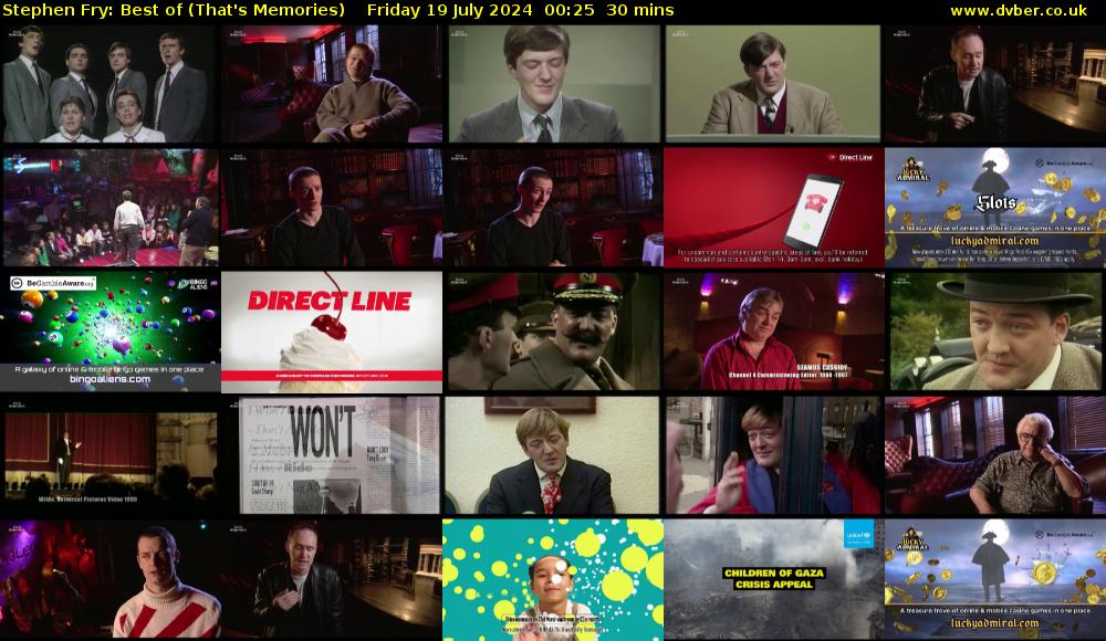 Stephen Fry: Best of (That's Memories) Friday 19 July 2024 00:25 - 00:55