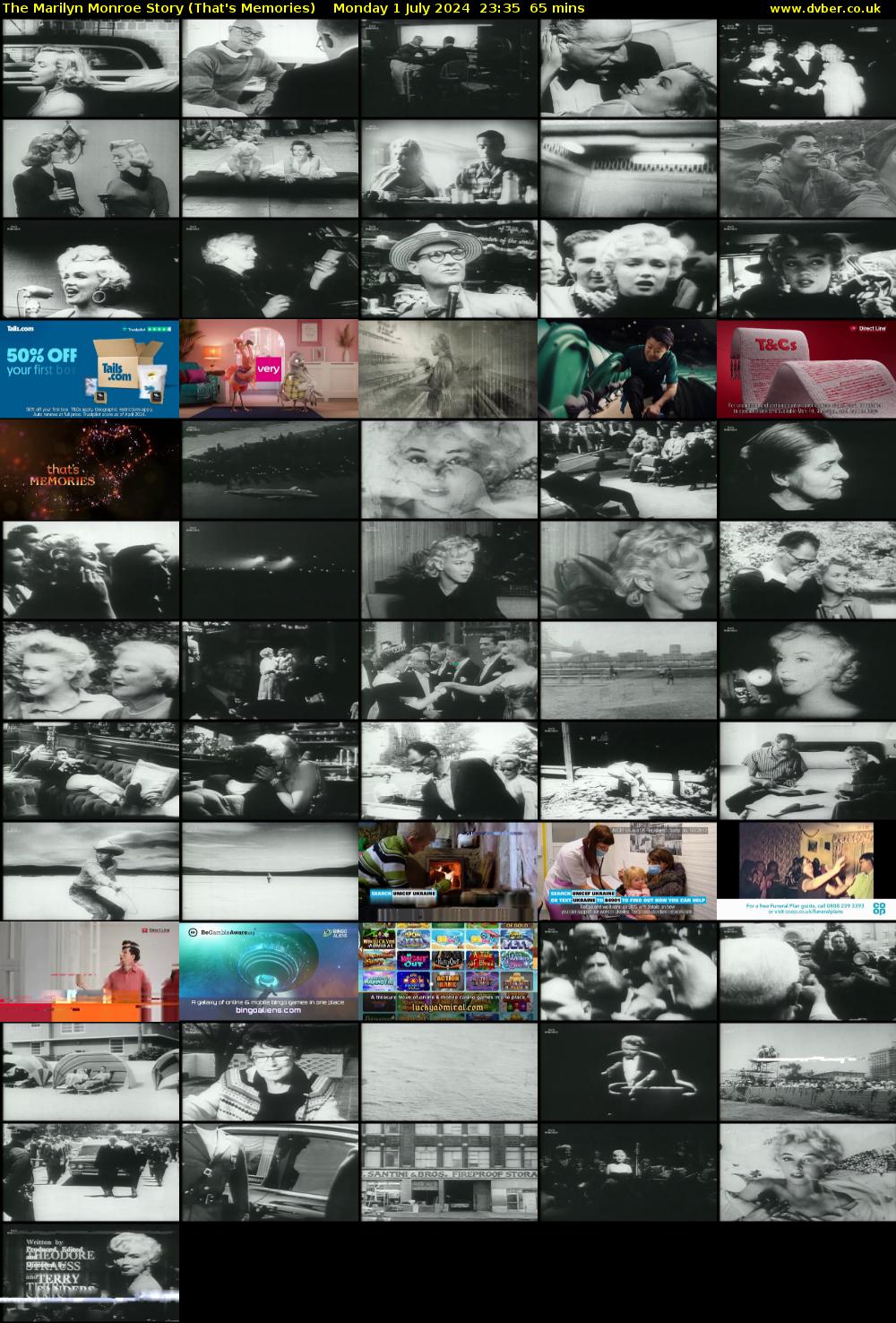 The Marilyn Monroe Story (That's Memories) Monday 1 July 2024 23:35 - 00:40