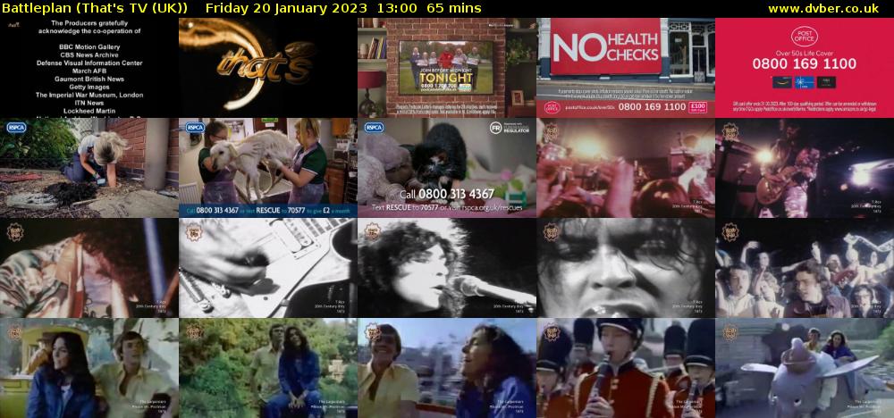 Battleplan (That's TV (UK)) Friday 20 January 2023 13:00 - 14:05