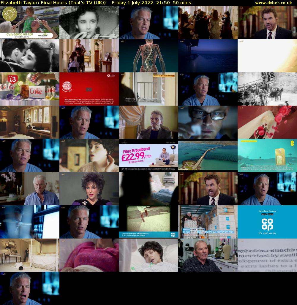 Elizabeth Taylor: Final Hours (That's TV (UK)) Friday 1 July 2022 21:50 - 22:40