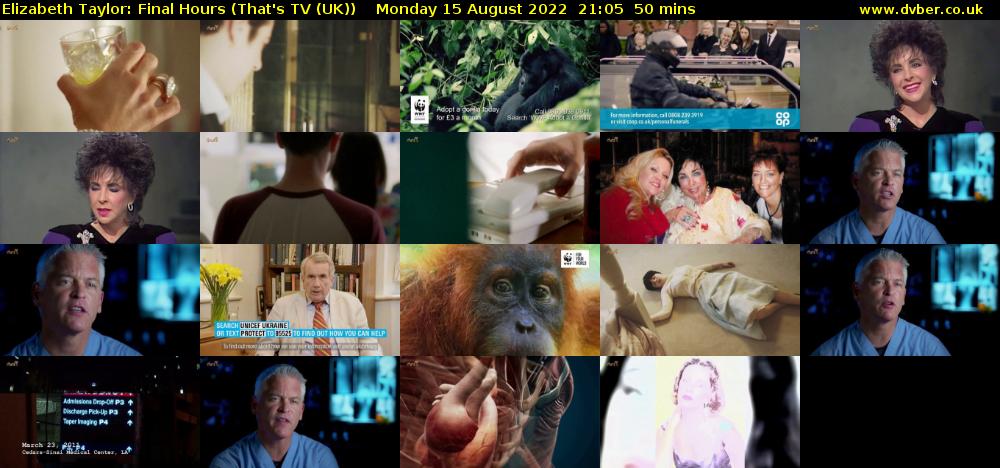 Elizabeth Taylor: Final Hours (That's TV (UK)) Monday 15 August 2022 21:05 - 21:55