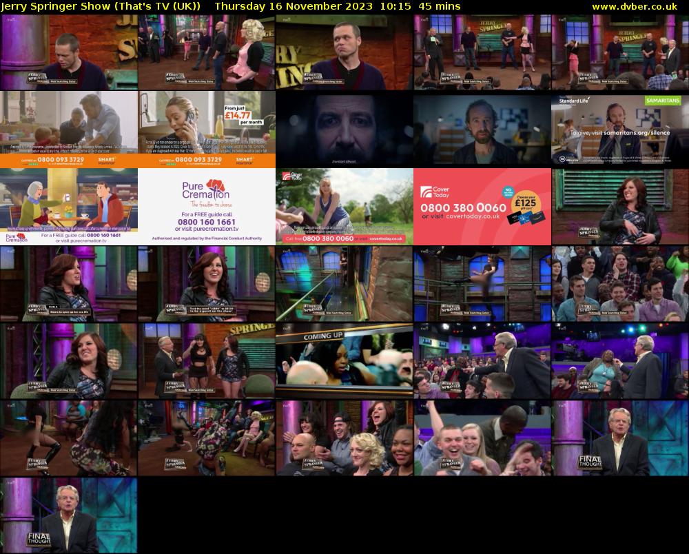 Jerry Springer Show (That's TV (UK)) Thursday 16 November 2023 10:15 - 11:00