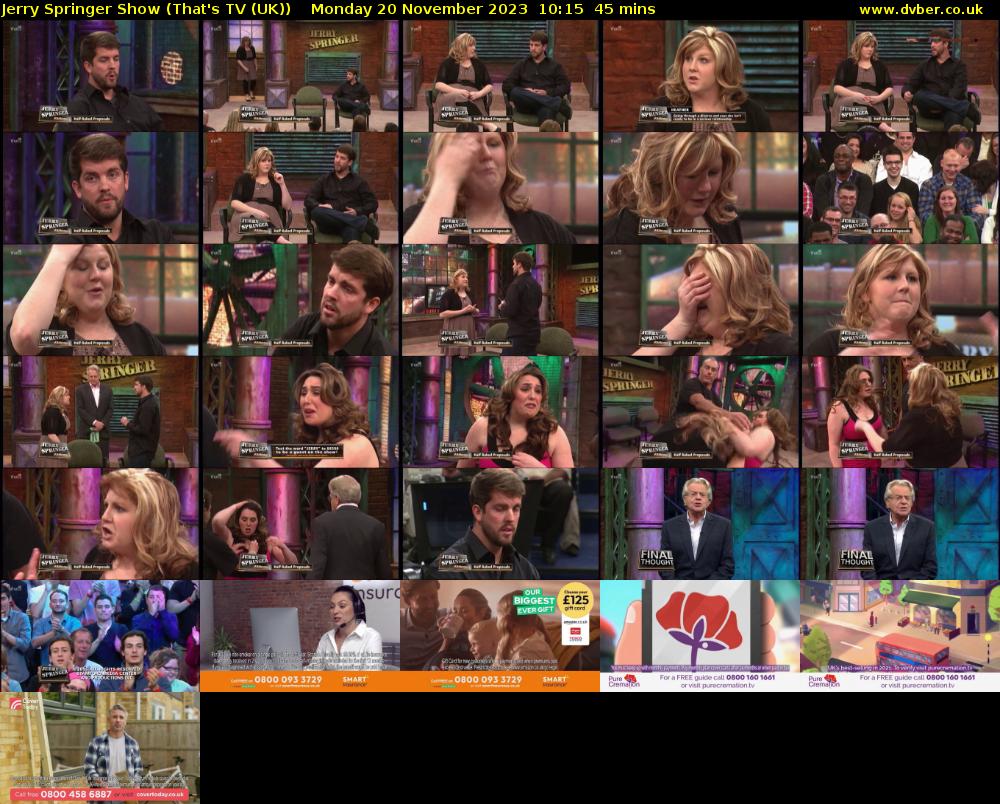 Jerry Springer Show (That's TV (UK)) Monday 20 November 2023 10:15 - 11:00