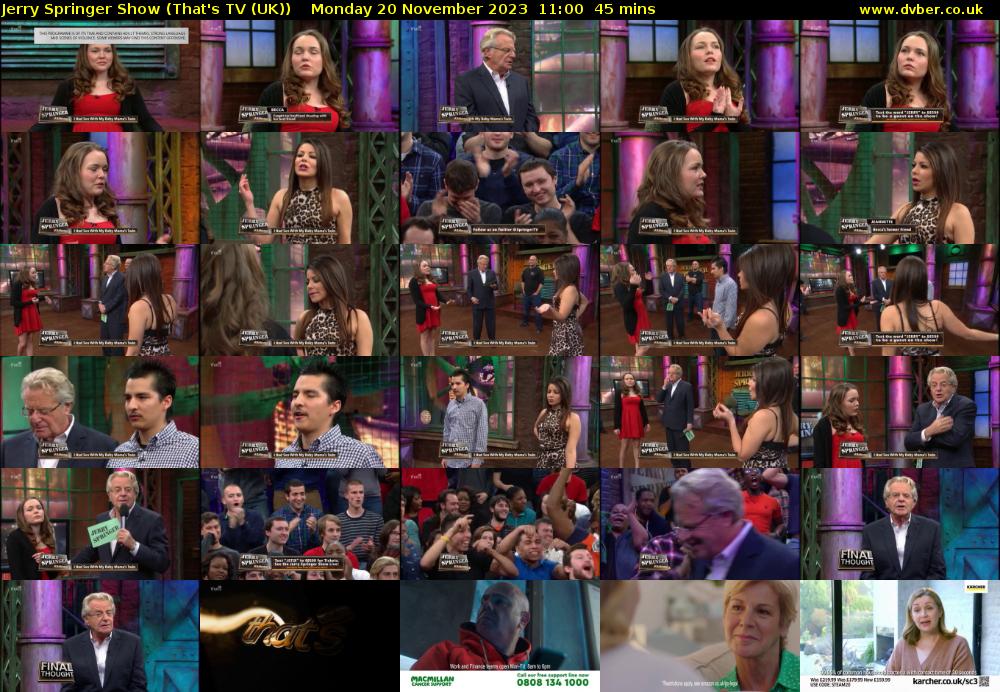Jerry Springer Show (That's TV (UK)) Monday 20 November 2023 11:00 - 11:45