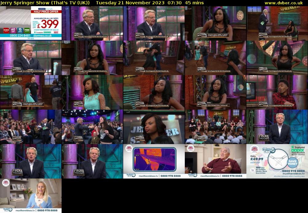Jerry Springer Show (That's TV (UK)) Tuesday 21 November 2023 07:30 - 08:15