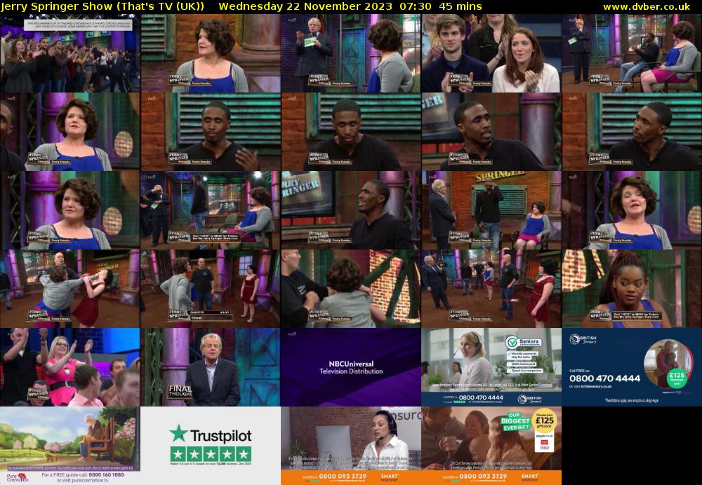 Jerry Springer Show (That's TV (UK)) Wednesday 22 November 2023 07:30 - 08:15