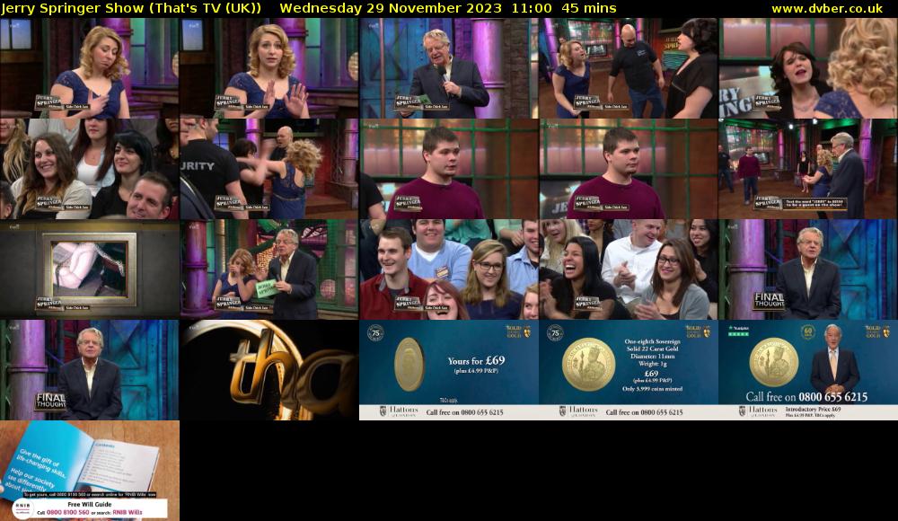 Jerry Springer Show (That's TV (UK)) Wednesday 29 November 2023 11:00 - 11:45