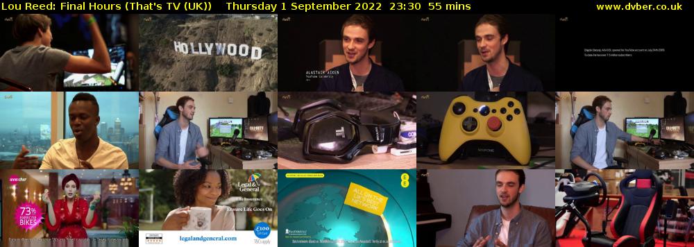 Lou Reed: Final Hours (That's TV (UK)) Thursday 1 September 2022 23:30 - 00:25