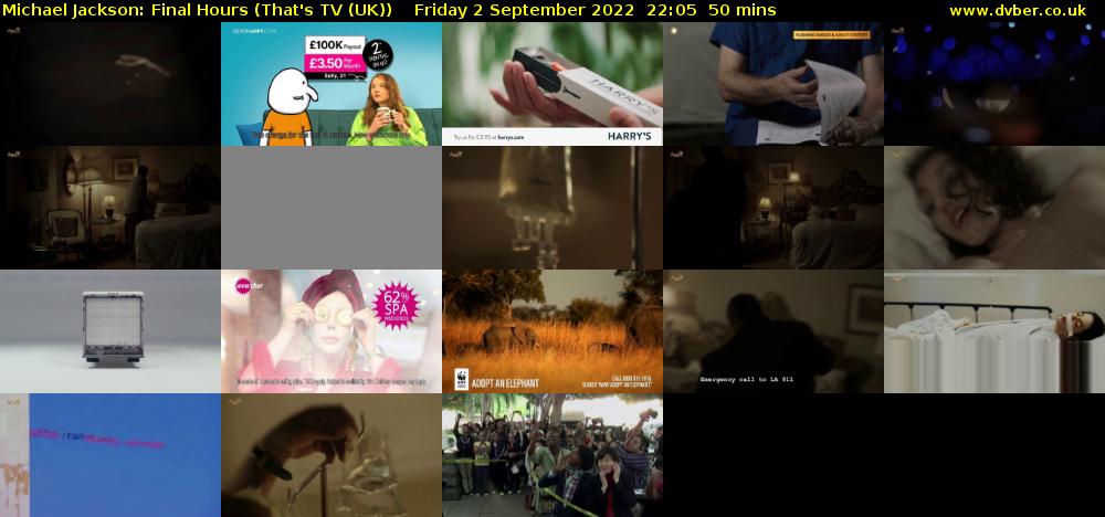 Michael Jackson: Final Hours (That's TV (UK)) Friday 2 September 2022 22:05 - 22:55