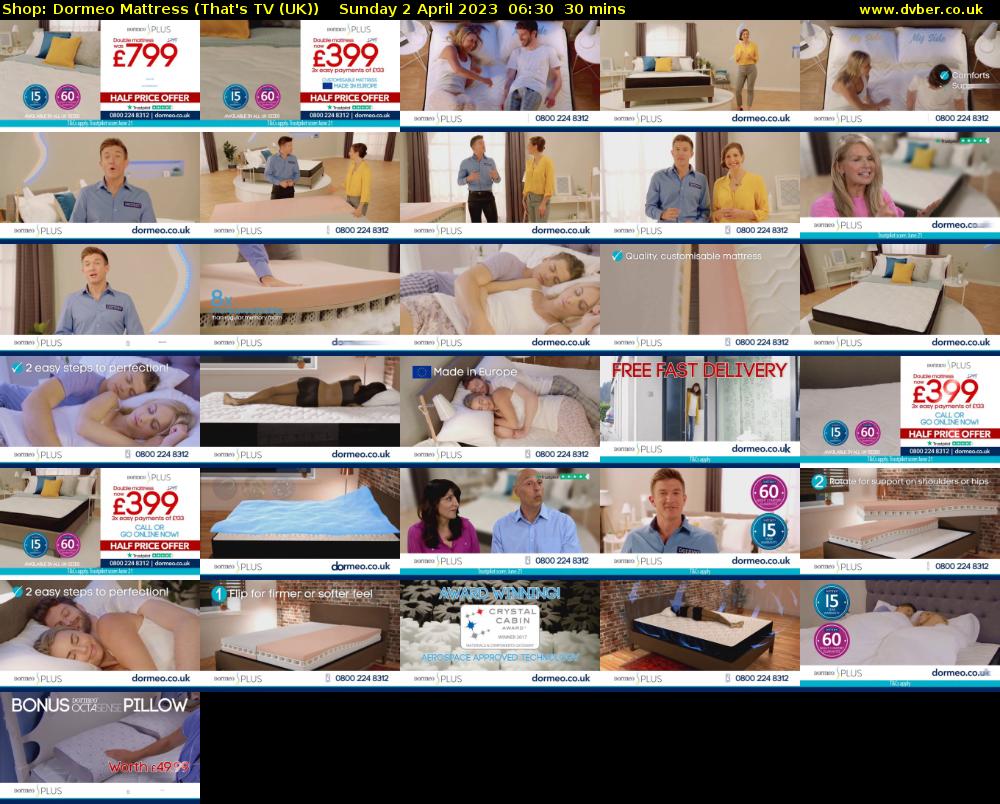 Shop: Dormeo Mattress (That's TV (UK)) Sunday 2 April 2023 06:30 - 07:00
