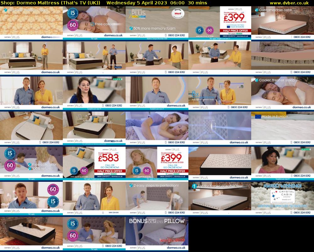 Shop: Dormeo Mattress (That's TV (UK)) Wednesday 5 April 2023 06:00 - 06:30