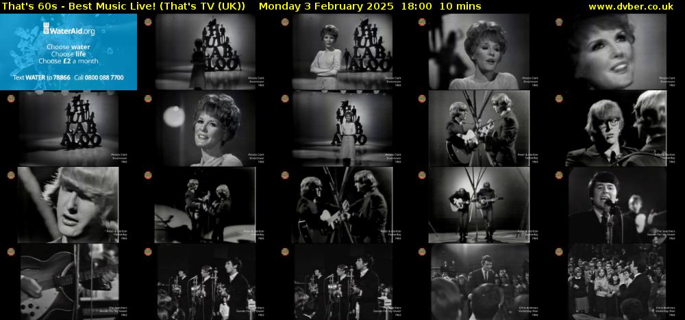 That's 60s - Best Music Live! (That's TV (UK)) Monday 3 February 2025 18:00 - 18:10