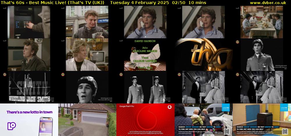 That's 60s - Best Music Live! (That's TV (UK)) Tuesday 4 February 2025 02:50 - 03:00