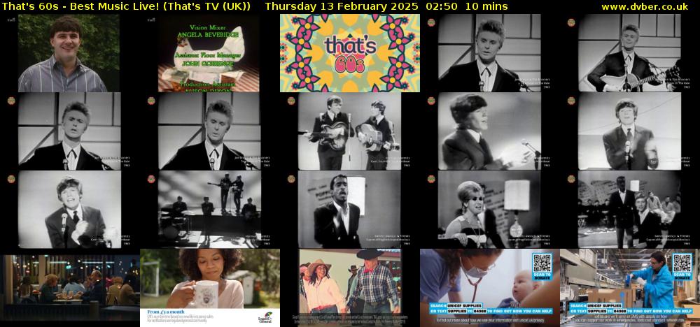 That's 60s - Best Music Live! (That's TV (UK)) Thursday 13 February 2025 02:50 - 03:00