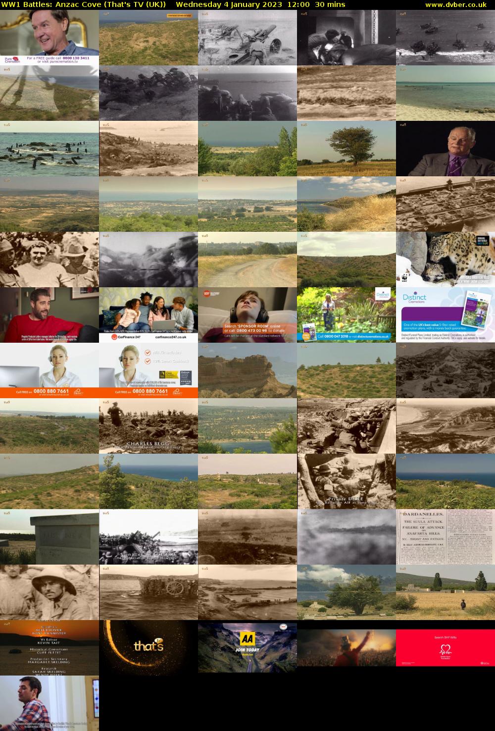 WW1 Battles: Anzac Cove (That's TV (UK)) Wednesday 4 January 2023 12:00 - 12:30