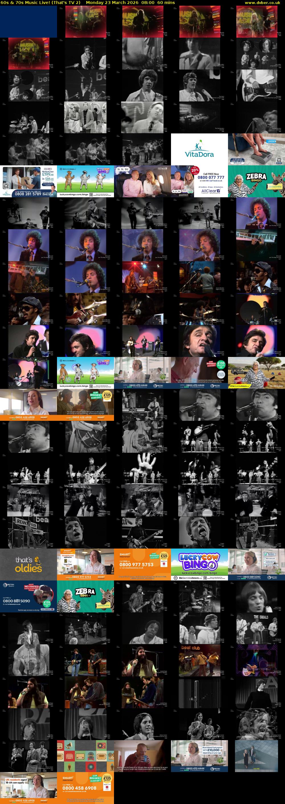 60s & 70s Music Live! (That's TV 2) Monday 23 March 2026 08:00 - 09:00