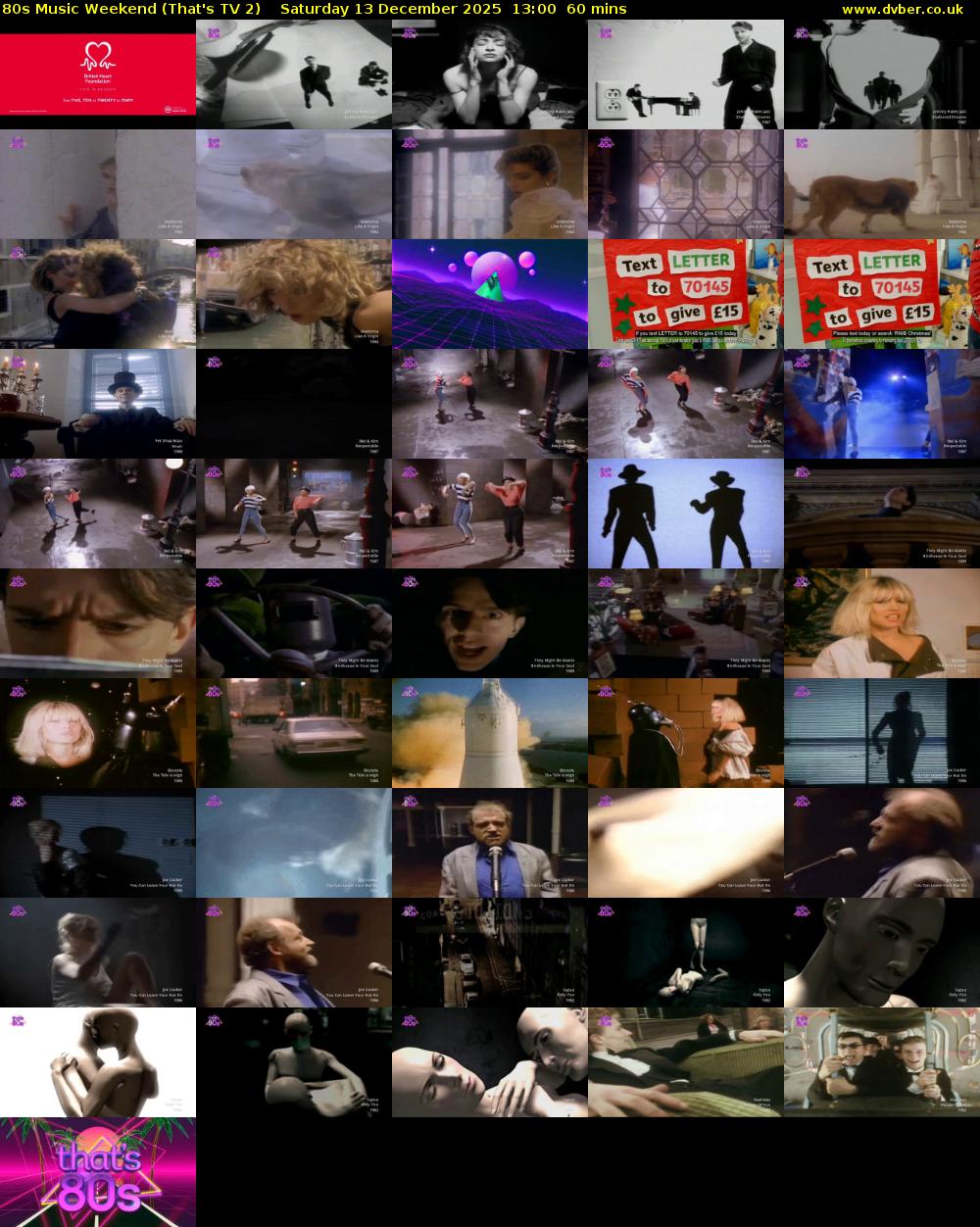 80s Music Weekend (That's TV 2) Saturday 13 December 2025 13:00 - 14:00