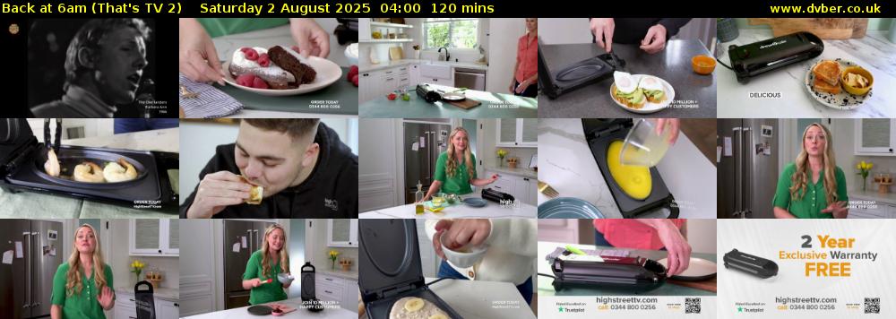 Back at 6am (That's TV 2) Saturday 2 August 2025 04:00 - 06:00