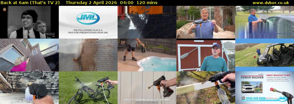Back at 6am (That's TV 2) Thursday 2 April 2026 04:00 - 06:00