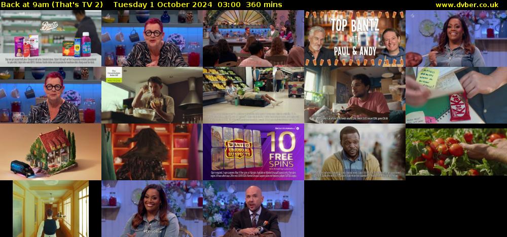 Back at 9am (That's TV 2) Tuesday 1 October 2024 03:00 - 09:00