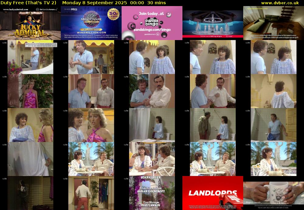 Duty Free (That's TV 2) Monday 8 September 2025 00:00 - 00:30