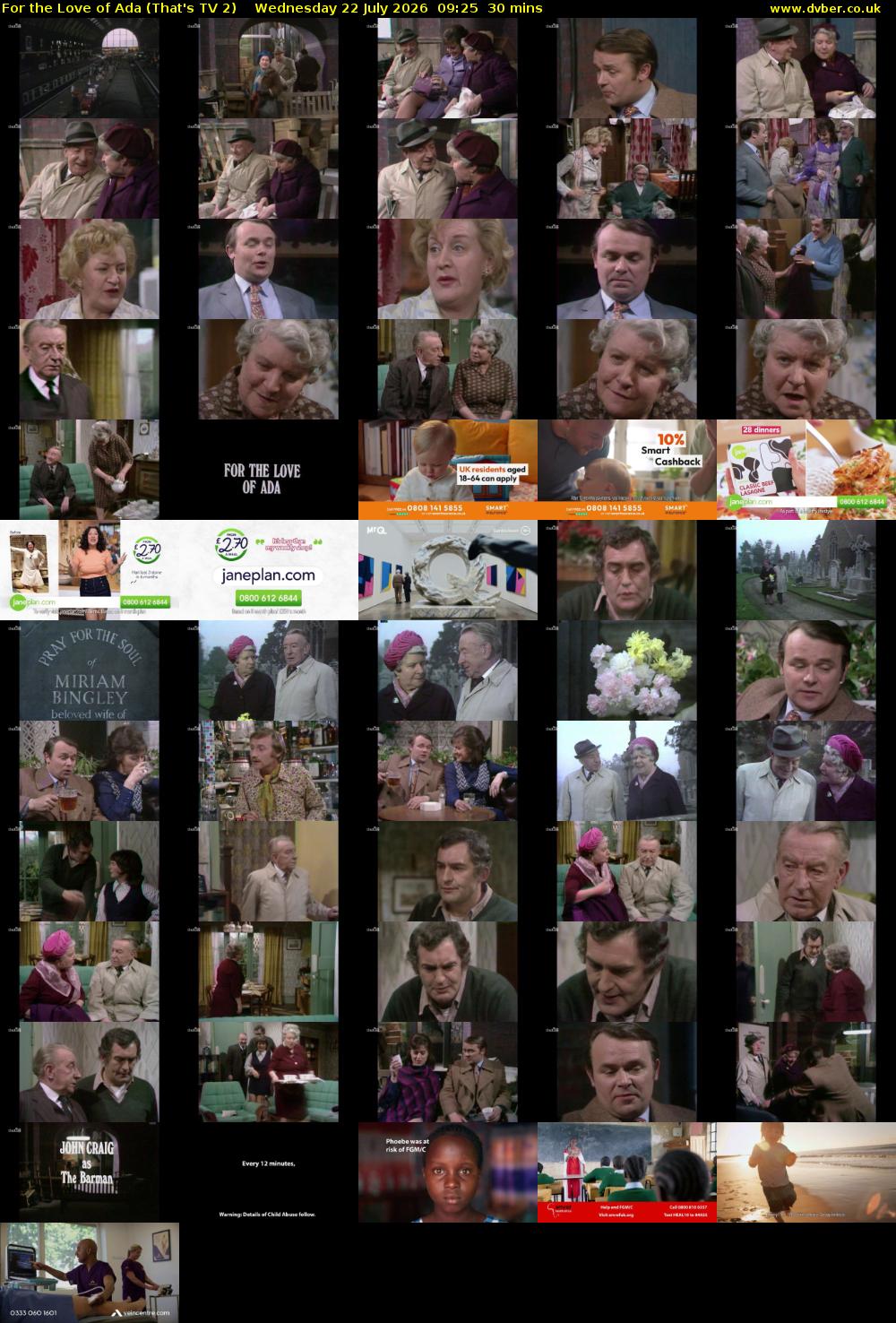 For the Love of Ada (That's TV 2) Wednesday 22 July 2026 09:25 - 09:55