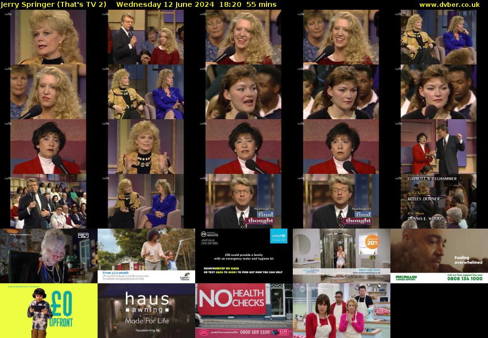 Jerry Springer (That's TV 2) Wednesday 12 June 2024 18:20 - 19:15