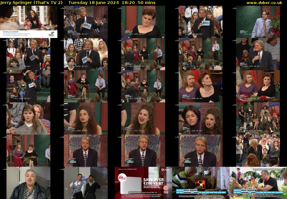 Jerry Springer (That's TV 2) Tuesday 18 June 2024 18:20 - 19:10