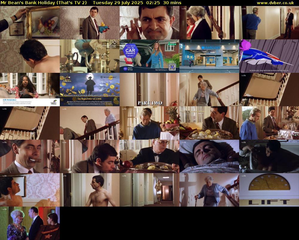 Mr Bean's Bank Holiday (That's TV 2) Tuesday 29 July 2025 02:25 - 02:55