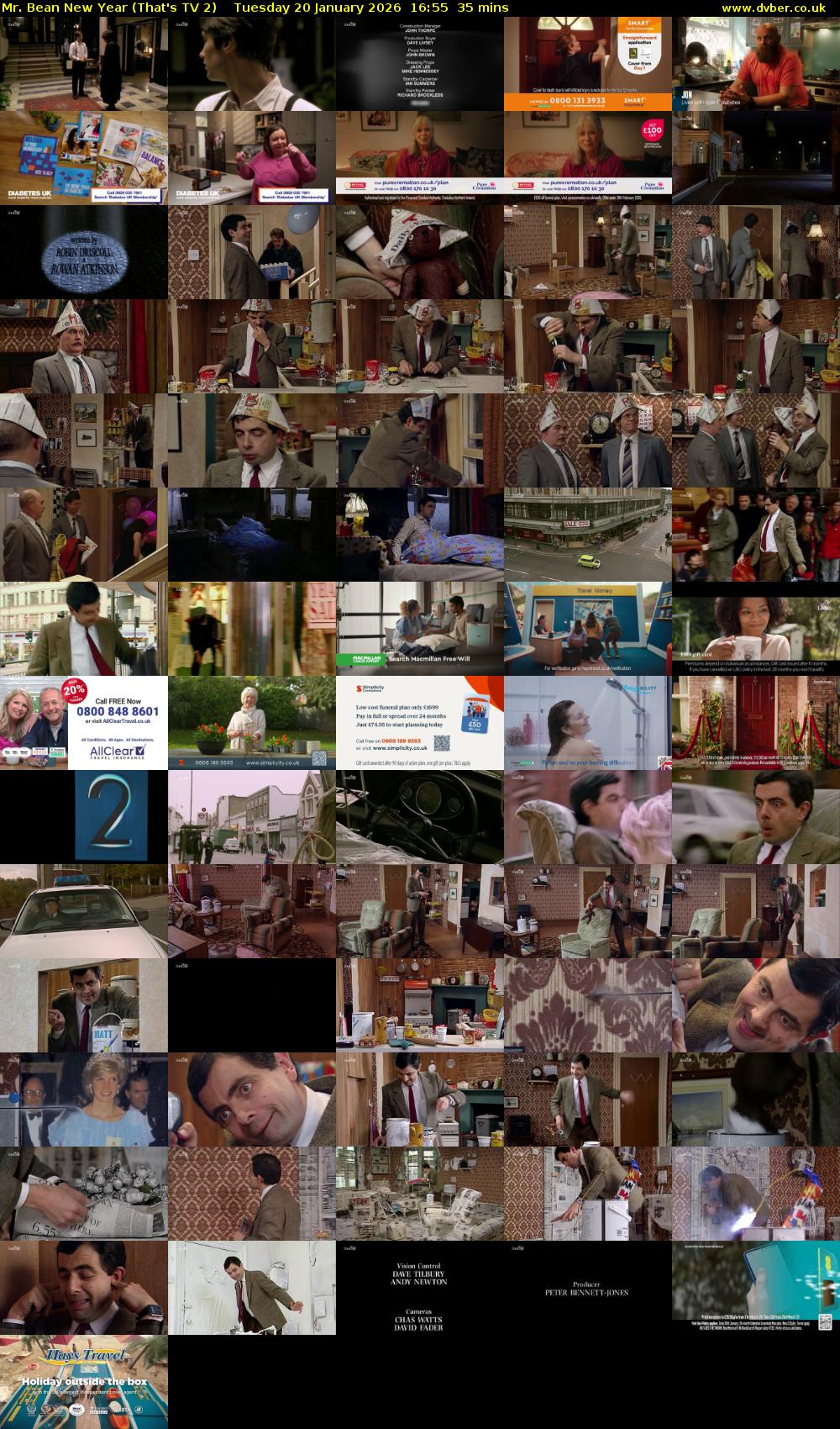 Mr. Bean New Year (That's TV 2) Tuesday 20 January 2026 16:55 - 17:30