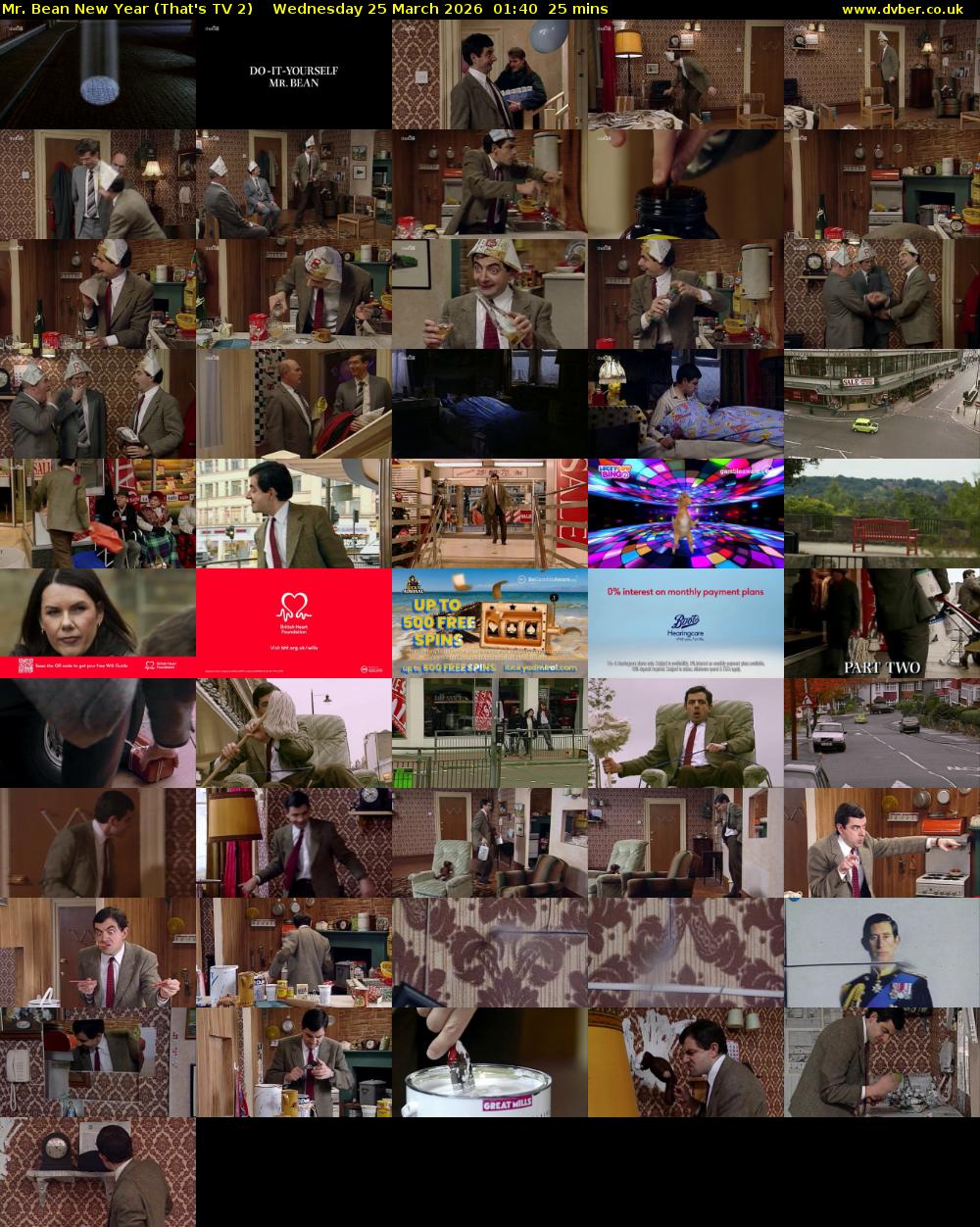 Mr. Bean New Year (That's TV 2) Wednesday 25 March 2026 01:40 - 02:05