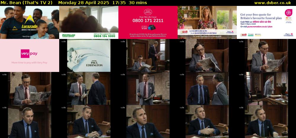 Mr. Bean (That's TV 2) Monday 28 April 2025 17:35 - 18:05