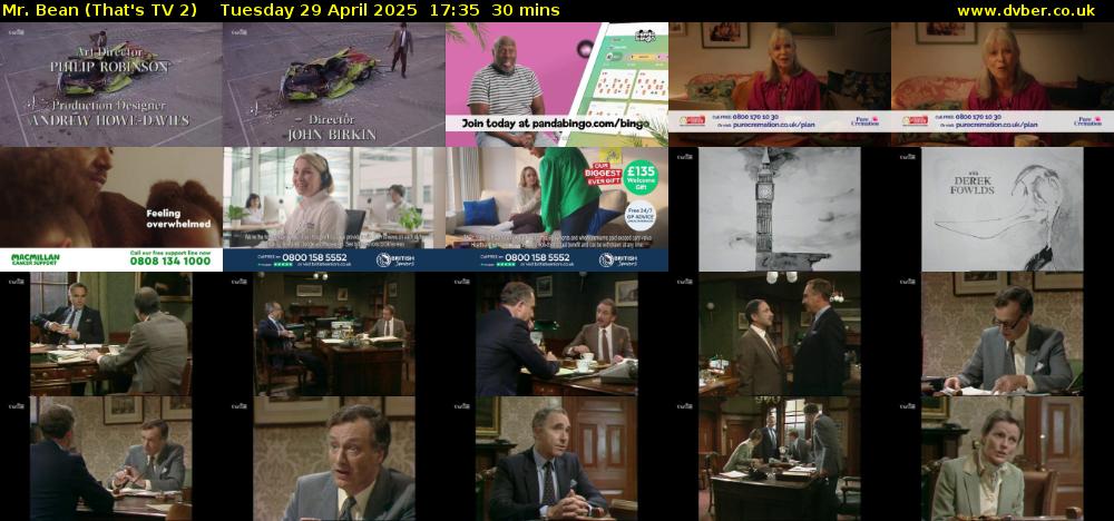 Mr. Bean (That's TV 2) Tuesday 29 April 2025 17:35 - 18:05