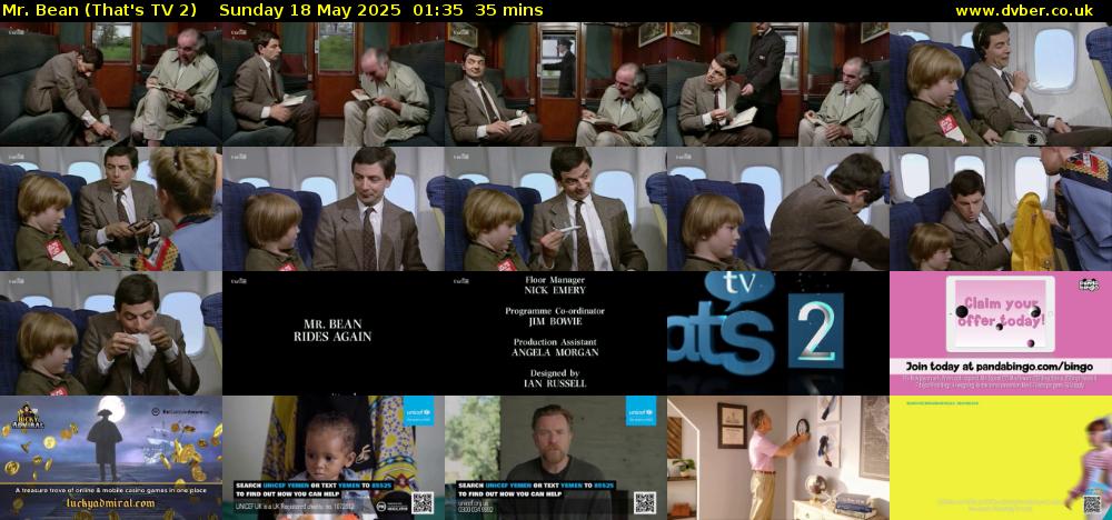 Mr. Bean (That's TV 2) Sunday 18 May 2025 01:35 - 02:10