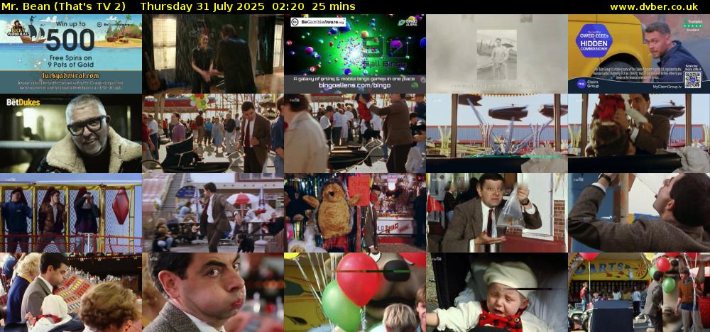 Mr. Bean (That's TV 2) Thursday 31 July 2025 02:20 - 02:45
