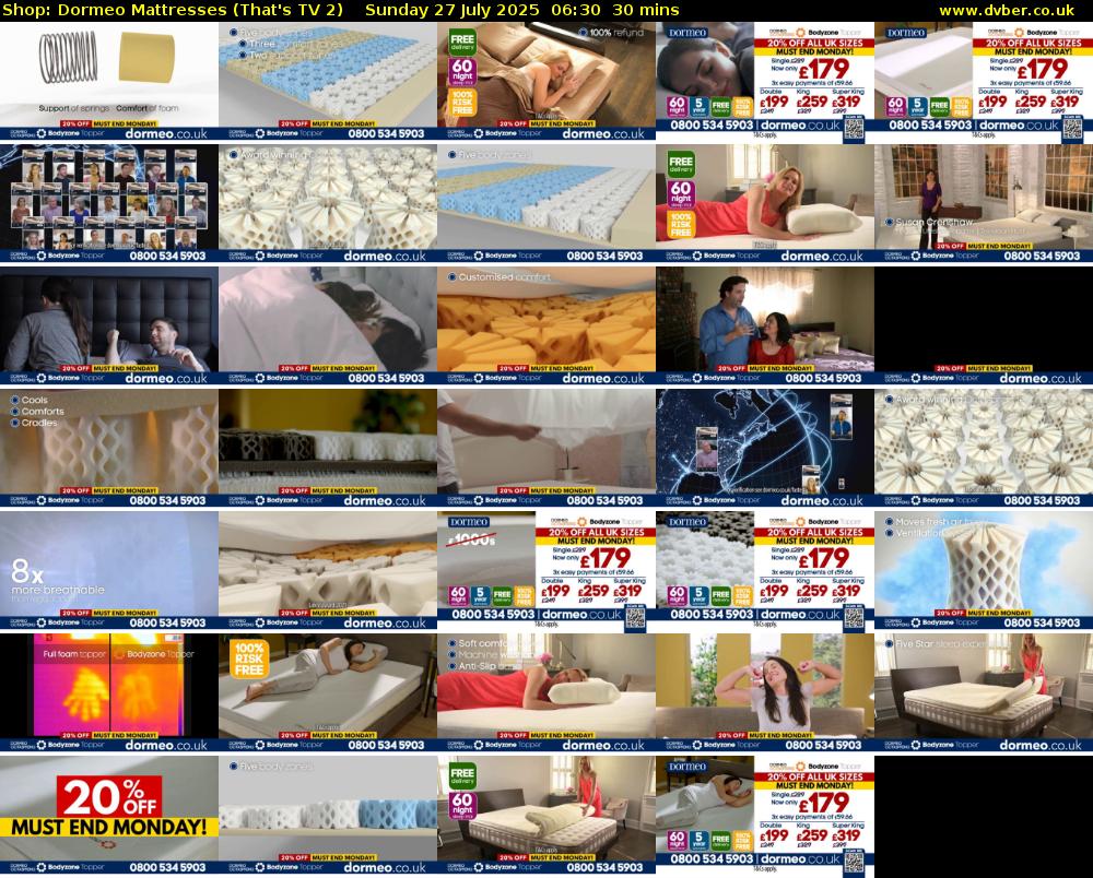 Shop: Dormeo Mattresses (That's TV 2) Sunday 27 July 2025 06:30 - 07:00