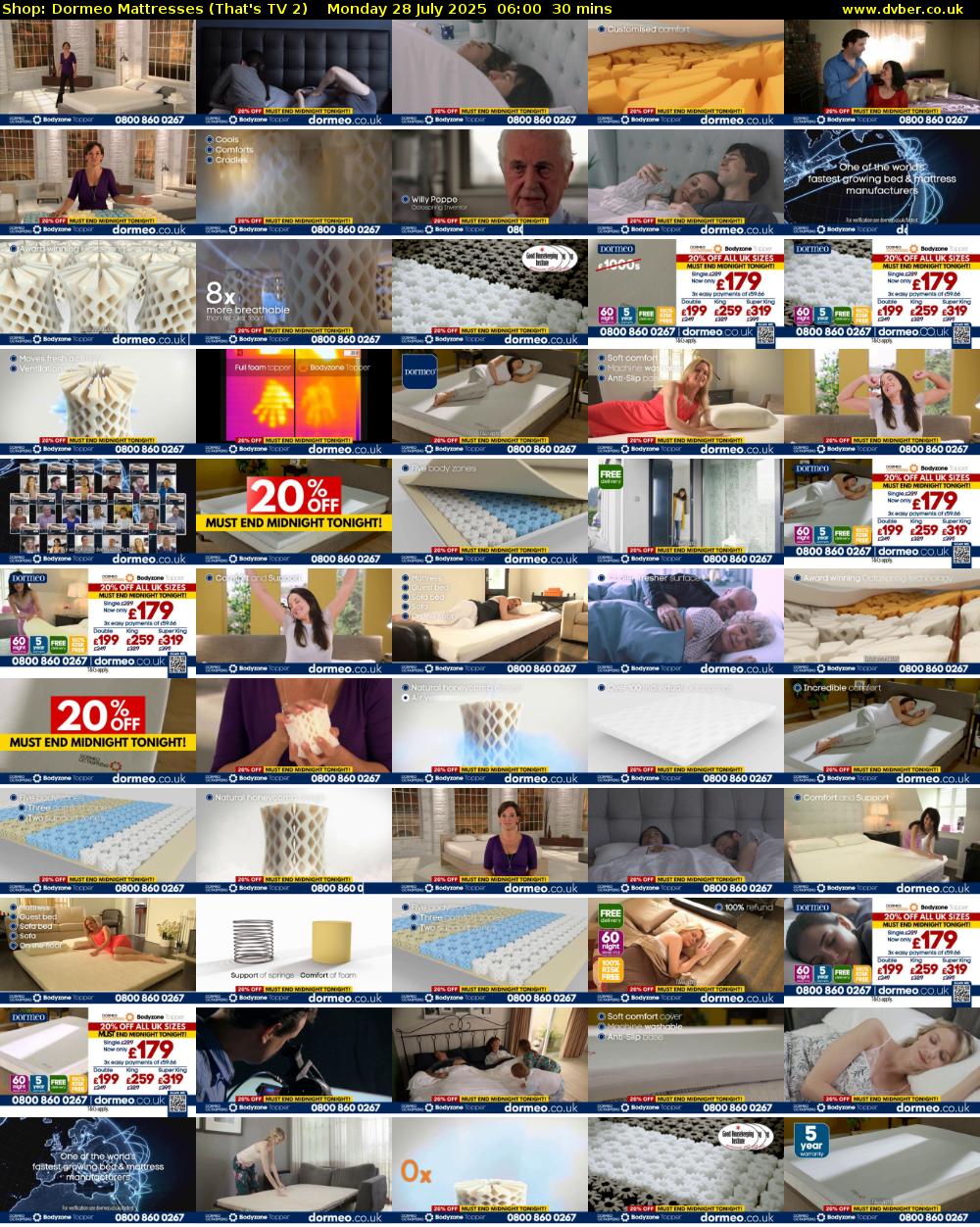 Shop: Dormeo Mattresses (That's TV 2) Monday 28 July 2025 06:00 - 06:30