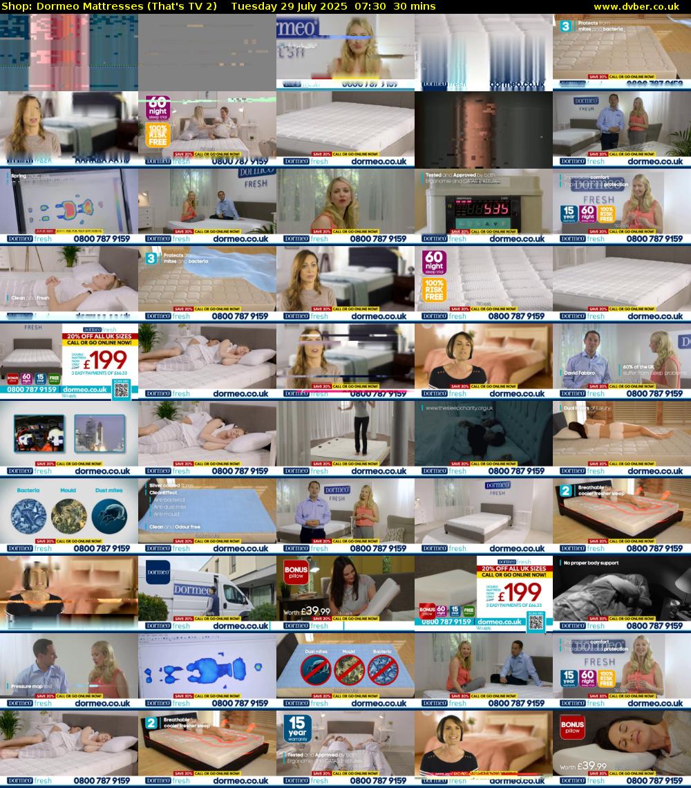 Shop: Dormeo Mattresses (That's TV 2) Tuesday 29 July 2025 07:30 - 08:00