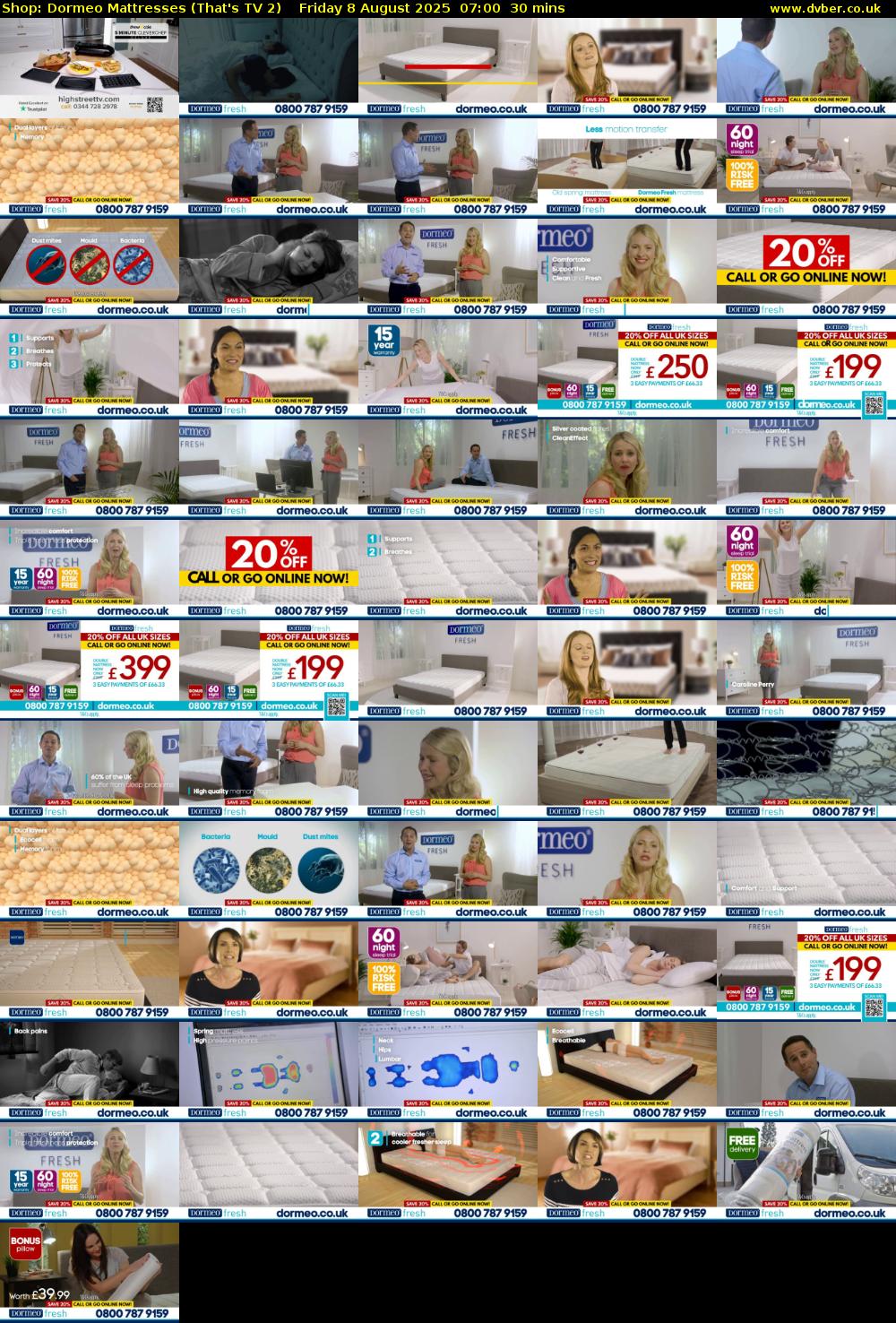 Shop: Dormeo Mattresses (That's TV 2) Friday 8 August 2025 07:00 - 07:30