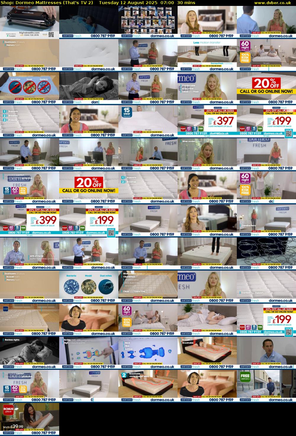 Shop: Dormeo Mattresses (That's TV 2) Tuesday 12 August 2025 07:00 - 07:30